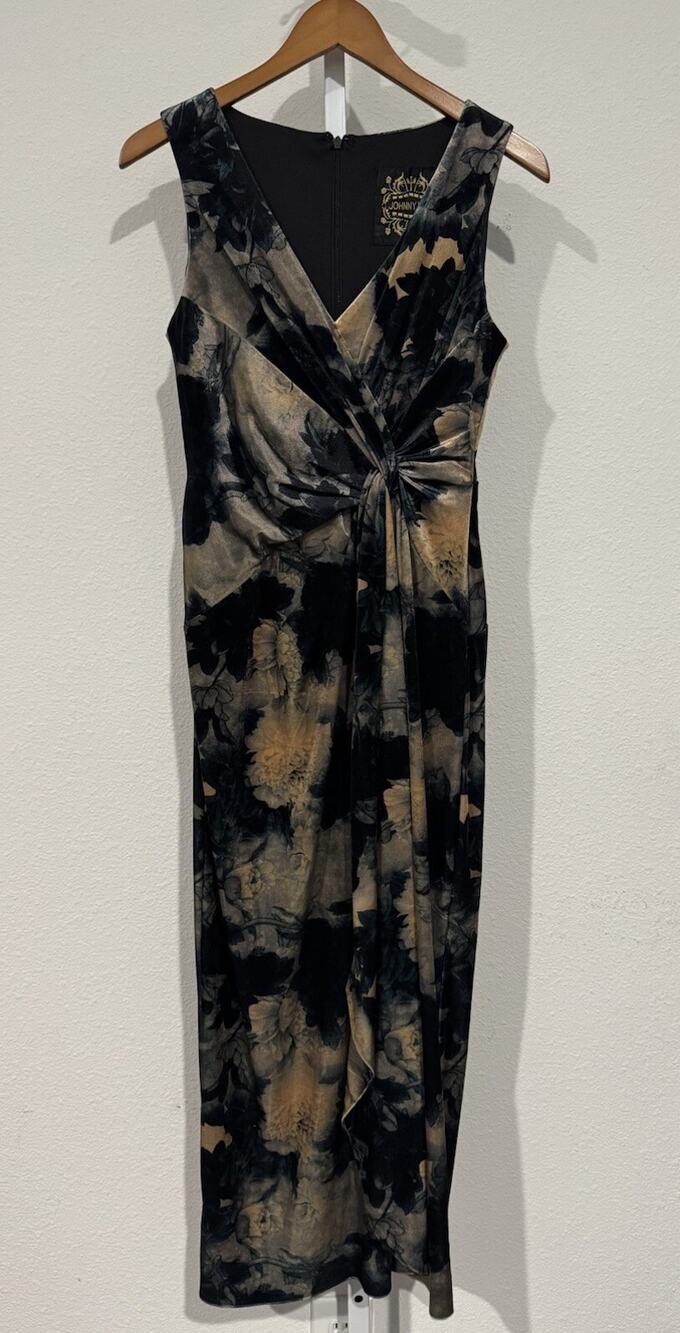 Johnny Was Sherwood Mist Dress Size 4 Print Velvet Sleeveless Maxi Long $550